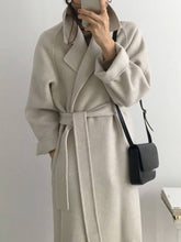 Aurohaya Women’s Long Wool Coat with Notched Collar Belt Oversized Elegant Winter Jacket
